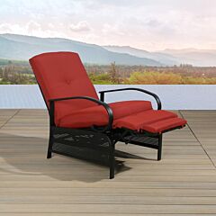 Outdoor Reclining Lounge Chair Automatic Adjustable Patio Lounge Sofa With Comfortable Cushion - Red