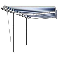 Manual Retractable Awning With Led 118.1"x98.4" Blue And White - Blue