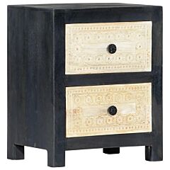Hand Carved Bedside Cabinet Gray 15.8"x11.8"x19.7" Solid Mango Wood - Grey