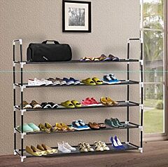 Simple Assembly 5 Tiers Non-woven Fabric Shoe Rack With Handle Black Rt - Black