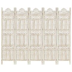 Hand Carved 5-panel Room Divider White 78.7"x65" Solid Mango Wood - White