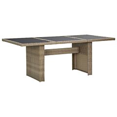 Garden Dining Table Brown 78.7"x39.4"x29.1" Glass And Poly Rattan - Brown