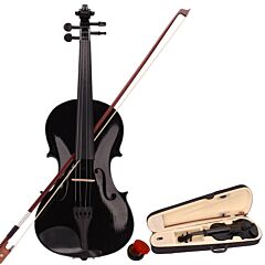 New 4/4 Acoustic Violin Case Bow Rosin Black - Black