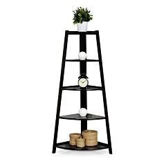 5 Tier Corner Shelf Stand Wood Display Storage Home Furniture Black--ys - Black