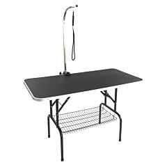 48" Foldable Pet Grooming Table With Mesh Tray And Adjustable Arm Silver Base With Black Table Yf - Black