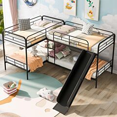 Twin Size L-shaped Bunk Bed With Slide And Ladder, Black - Black