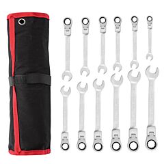 12pc 8-19mm Metric Combination Wrench Flexible Head Ratchet Wrench Set Spanner Tool Set - Silver