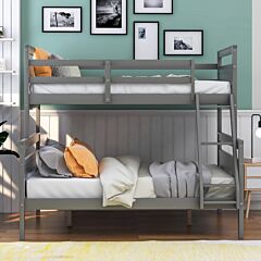 Twin Over Full Bunk Bed With Ladder, Safety Guardrail, Perfect For Bedroom, Gray - Gray