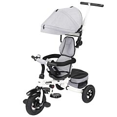 Kids Tricycle,kids Folding Steer Stroller With Rotatable Seat, Adjustable Push Handle & Canopy, Safety Harness, Storage Bag - Grey