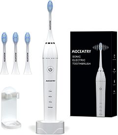 Mocemtry Sonic Electric Toothbrush Rechargeable Toothbrushes For Adult With 4 Duponts Brush Heads, 4 Cleaning Mode Waterproof Electric Tooth Brush - White