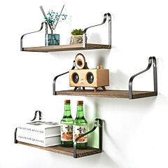 3pcs Rustic Wood Wall Storage Shelves Floating Shelves  For Bedroom Living Room Bathroom Kitchen Office Xh - As Picture