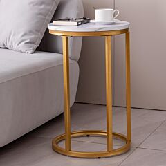 Modern C-shaped End/side Table,golden Metal Frame With Round Marble Color Top-15.75' - Golden