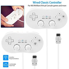 2pcs Classic Game Controller Pad Wired Gamepad Joypad Joystick For Nintendo Wii Remote - White
