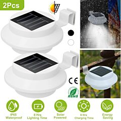 2pcs Solar Powered Gutter Lights Outdoor Ip65 Waterproof Dusk To Dawn Sensor Security Lamps - White