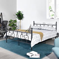 Metal Bed Frame Full Size With Headboard And Footboard Single Platform Mattress Base,metal Tube(full Size, Black) No Box Spring Needed - Black
