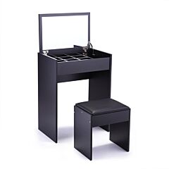 Vanity Set With Flip Top Mirror Makeup Dressing Table With Cushioned Stool - Black - Black