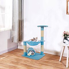 28 Inches Stable Cute Sisal Cat Climb Holder Cat Tower Lamb Blue--ys - As Picture