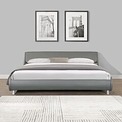 Faux Leather Upholstered Platform Bed Frame, Curve Design, Wood Slat Support, No Box Spring Needed, Easy Assemble, King Size, Gray - Gray