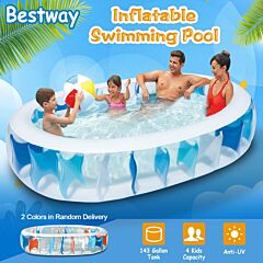 90×60×20in Inflatable Swimming Pool Blow Up Family Pool For Kids Foldable Swim Ball Pool Center - Blue