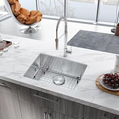 23 Inch Undermount Kitchen Sink, 23" X 18" X 10" Single Bowl Kitchen Sinks 16 Gauge Stainless Steel Kitchen Sink 10 Inch Deep Handmade Workstation With Strainer & Bottom Grid - As Pic