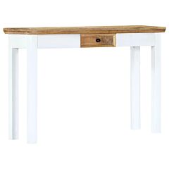 Console Table White And Brown 43.3"x13.7"x29.5" Solid Mango Wood - White