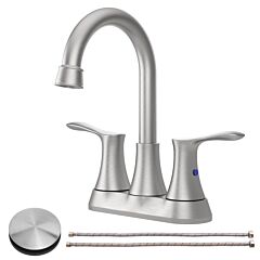 Bathroom Faucet Brushed Nickel, 4" 2-handle Centerset Basin Faucet With Pop-up Drain & Supply Lines 11 - Brushed Nickel