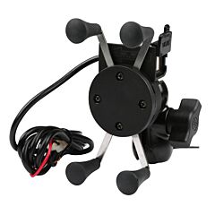 Motorcycle Handlebar Mount Holder With Usb Charger For Cellphones - Black
