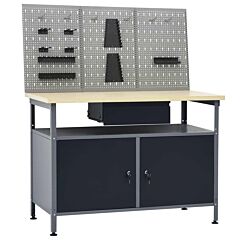 Workbench With Three Wall Panels - Black