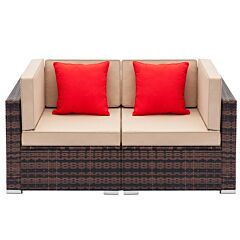 Outdoor Fully Equipped Weaving Rattan Sofa Set With 2pcs Corner Sofas  Xh - Brown Gradient