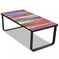 Coffee Table With Rainbow Printing Glass Top - Multicolour
