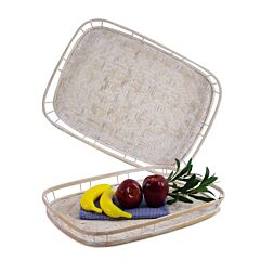 L19.3'' X W13.8" Rectangular White Bamboo Wicker Serving Trays With Handles Set 2 - Whitewashed
