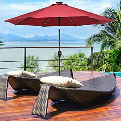 9ft Strip Light Umbrella Waterproof Folding Sunshade Wine With Out Red Resin Baseis-dk - Red