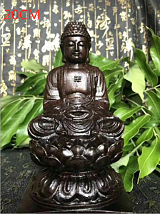 Pure Natural Black Wood Products Wood Carving Sakyamuni Buddha Home Office Crafts Ornaments - Black 20cm