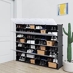 8-tier Portable 64 Pair Shoe Rack Organizer 32 Grids Tower Shelf Storage Cabinet Stand Expandable For Heels, Boots, Slippers, Black Yf - Black