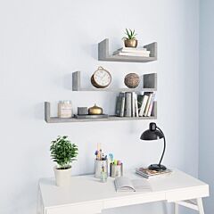 Wall Display Shelf 3 Pcs Concrete Gray Chipboard - Grey