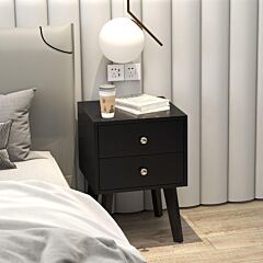 Mid-century Modern Modern Bedside Table, 2-drawer With Open Shelves, Black - As Pic