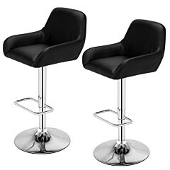 2pcs Dustpan Chair Square Foot Bar Stool Pu Fabric Black Rt - Black