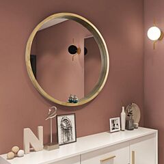 Circle Mirror With Wood Frame, Round Modern Decoration Large Mirror For Bathroom Living Room Bedroom Entryway, Walnut Natural, 30" - Brown
