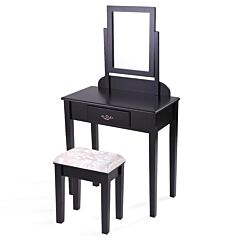 Single Drawer Square Mirror Dressing Table-black - Black