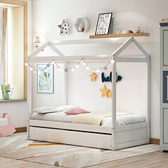 House Bed With Trundle, Can Be Decorated,white - White