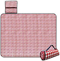 Extra Large Outdoor Beach Picnic Blanket Waterproof Foldable Sandproof Camping Tool Accessory Rt - Red Check