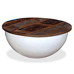 Coffee Table Solid Reclaimed Wood White Bowl Shape - White
