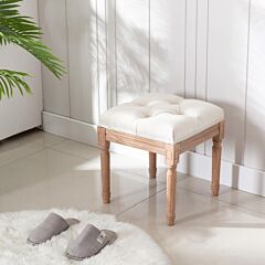 Padded Square Ottoman Benchand Rubber Wood Legs, Fabric Small Vanity Stool For Bedroom Living Room - As Picture
