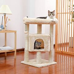 Modern Small Cat Tree Cat Tower With Sisal Scratching Post, Cozy Condo, Top Perch And Dangling Ball Beige - Beige