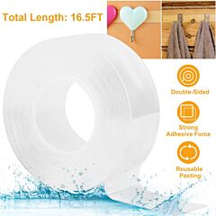 16.5ft Nano Double Sided Adhesive Tape Washable Traceless Removable Reusable Sticky Tape - Transparent