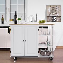 Kitchen Island Cart Wood Kitchen Islands With Large Trolley Cart With Large Cabinet, Towel Rack, Kitchen And Dining Room Utensils Organizer On Wheels - As Pic