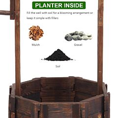 Outdoor Reinforced And Anticorrosive Wooden Wishing Well Flowerpot - As Pic