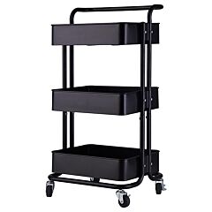 3-tier Home Kitchen Storage Utility Cart With Handle-black--ys - Black