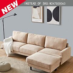 Modern Fabric Sofa L Shape, 3 Seater With Ottoman-104" Beige - Beige