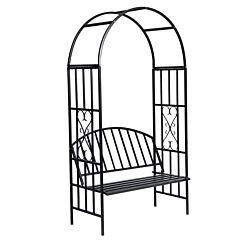 Garden Rose Arch With Bench - Black